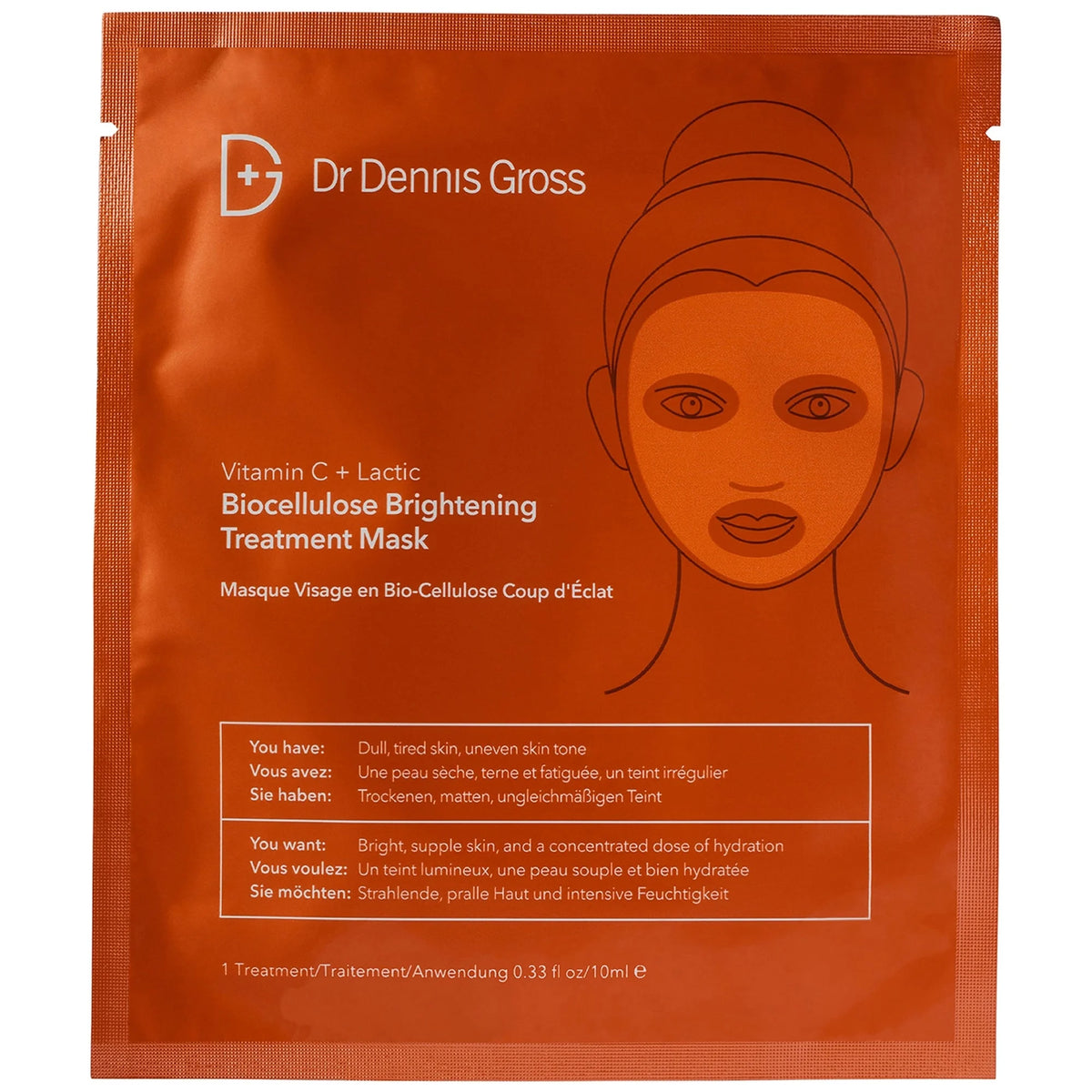 Dr Dennis Gross Skincare Vitamin C Lactic Biocellulose Brightening Treatment Mask - 4 Applications 0.35 oz