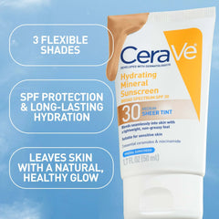 CeraVe Hydrating Mineral Tinted Sunscreen SPF 30 (Various Shades)