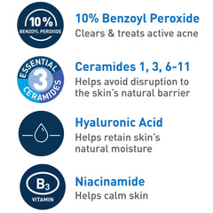 CeraVe Acne Foaming Cream Wash with 10% Benzoyl Peroxide for Face and Body (5 fl. oz.)