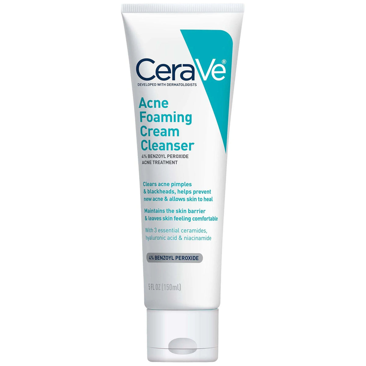 CeraVe Acne Foaming Cream Cleanser, Acne Treatment Face Wash with 4% Benzoyl Peroxide and Niacinamide (5 fl. oz)