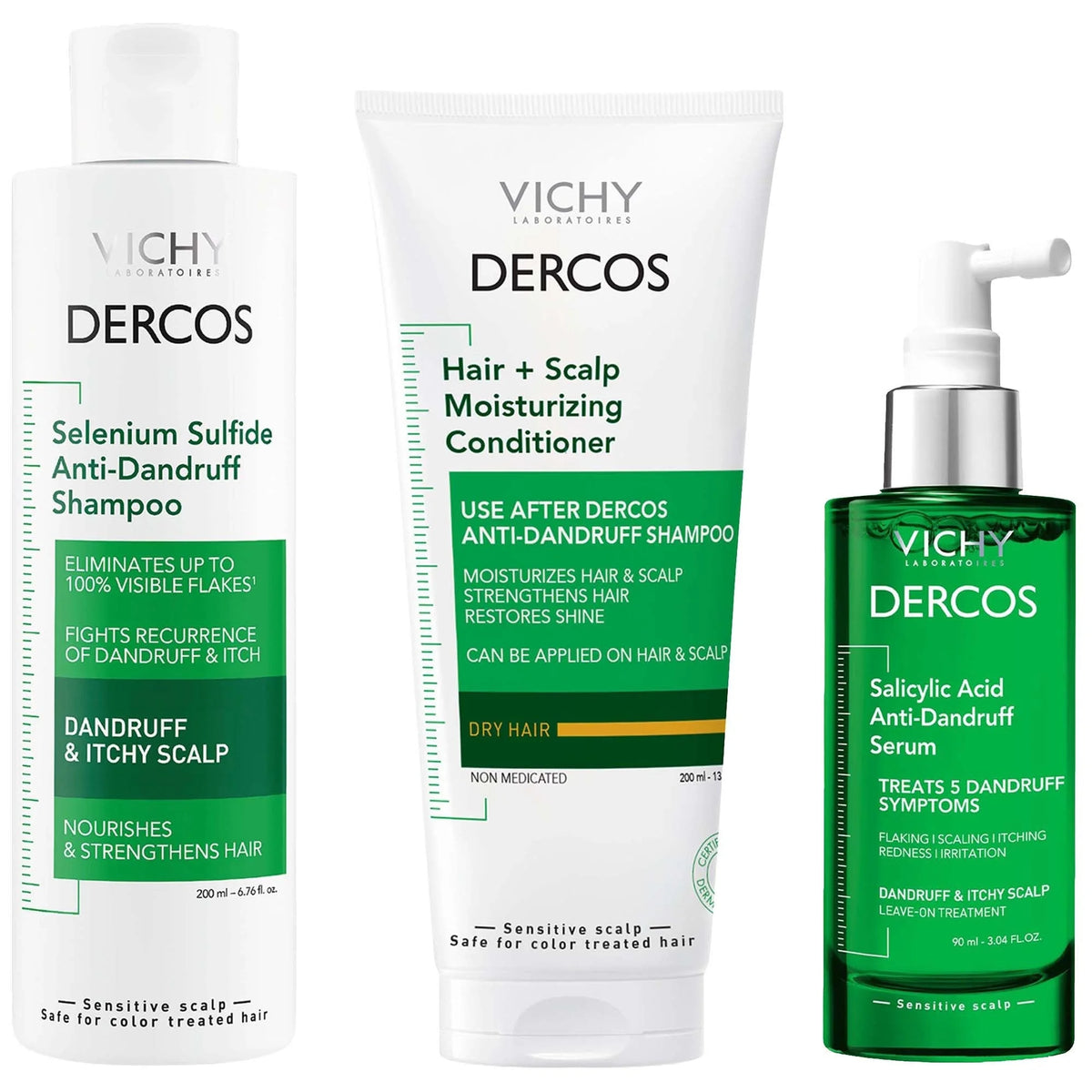 Vichy Dercos Anti-Dandruff Routine with Hydrating Scalp Treatment Serum (Worth $89.00)